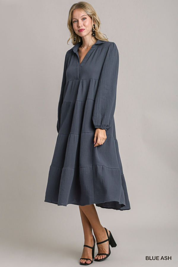 Gauze Long Sleeve Tiered Maxi Dress