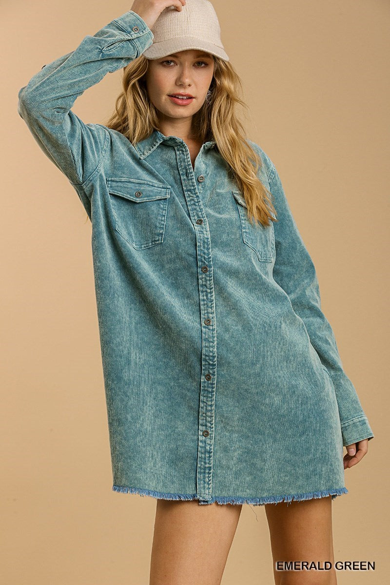 Stone Wash Denim Dress with Pockets