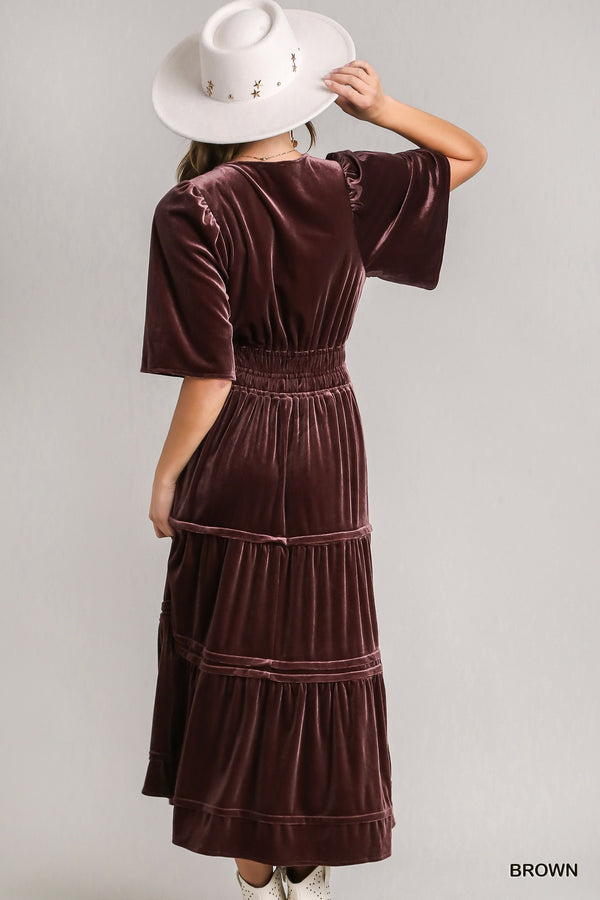 Velvet Tiered Maxi dress with Smocked Waistband